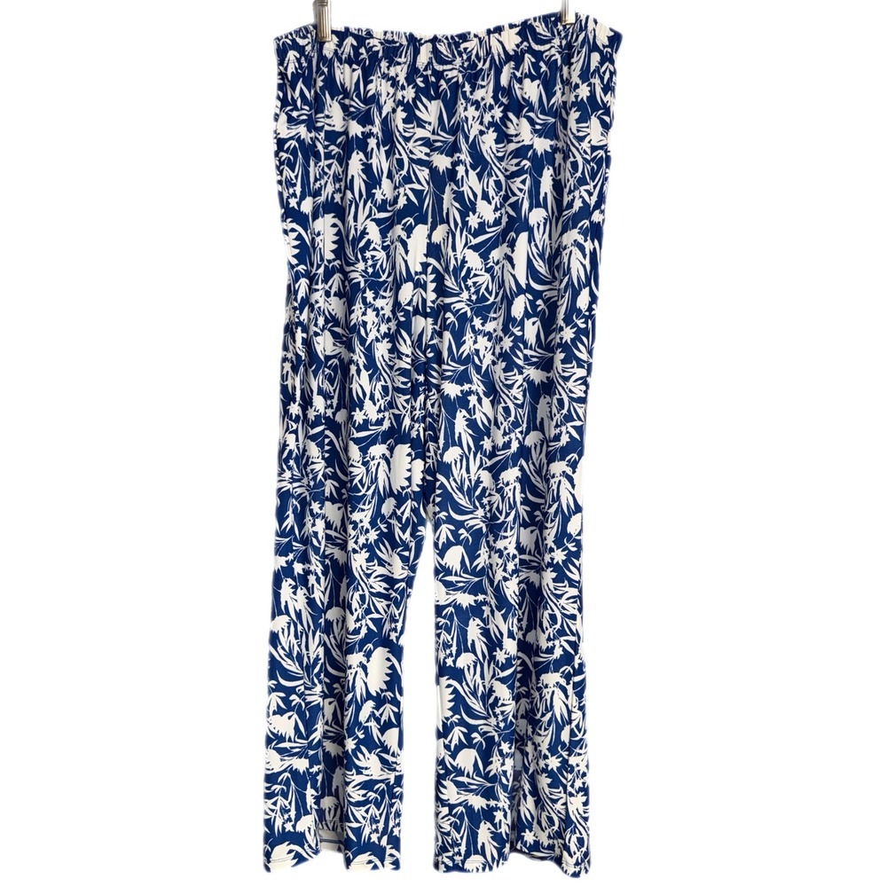 Melissa Paige Woman Blue White Floral Wide Leg Pants Plus Size‎ 2X NWT